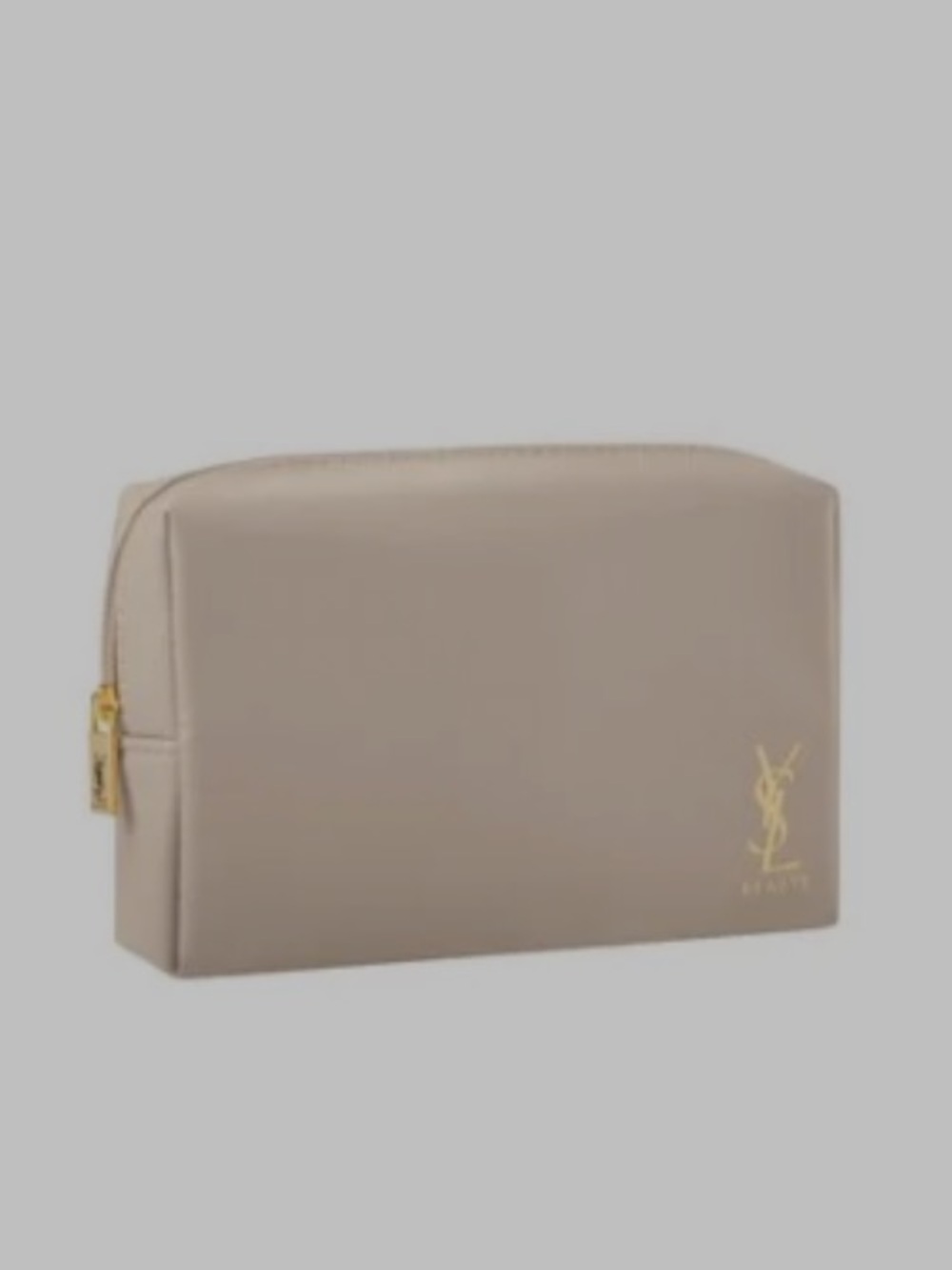 Yves Saint Laurent Taupe Makeup Pouch with Gold Logo